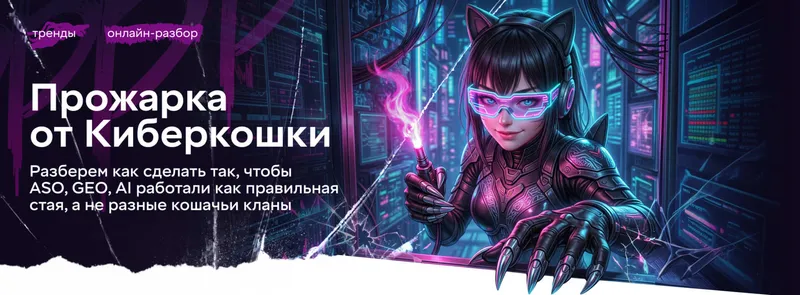 «Прожарка от Киберкошки» — online-разбор видимости приложений в сторах и AI-поиске — обложка события